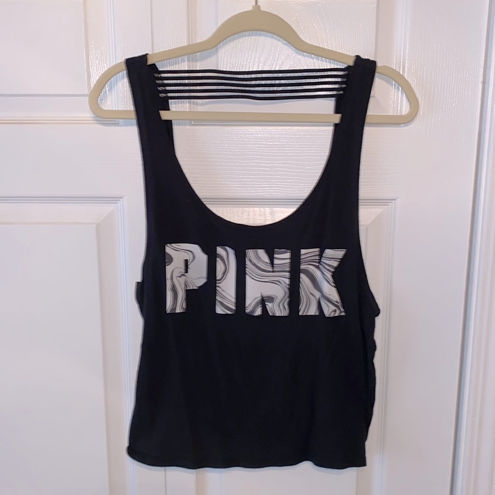 PINK Victorias’ Secret Black Backless Flowy Crop Top/Tank
